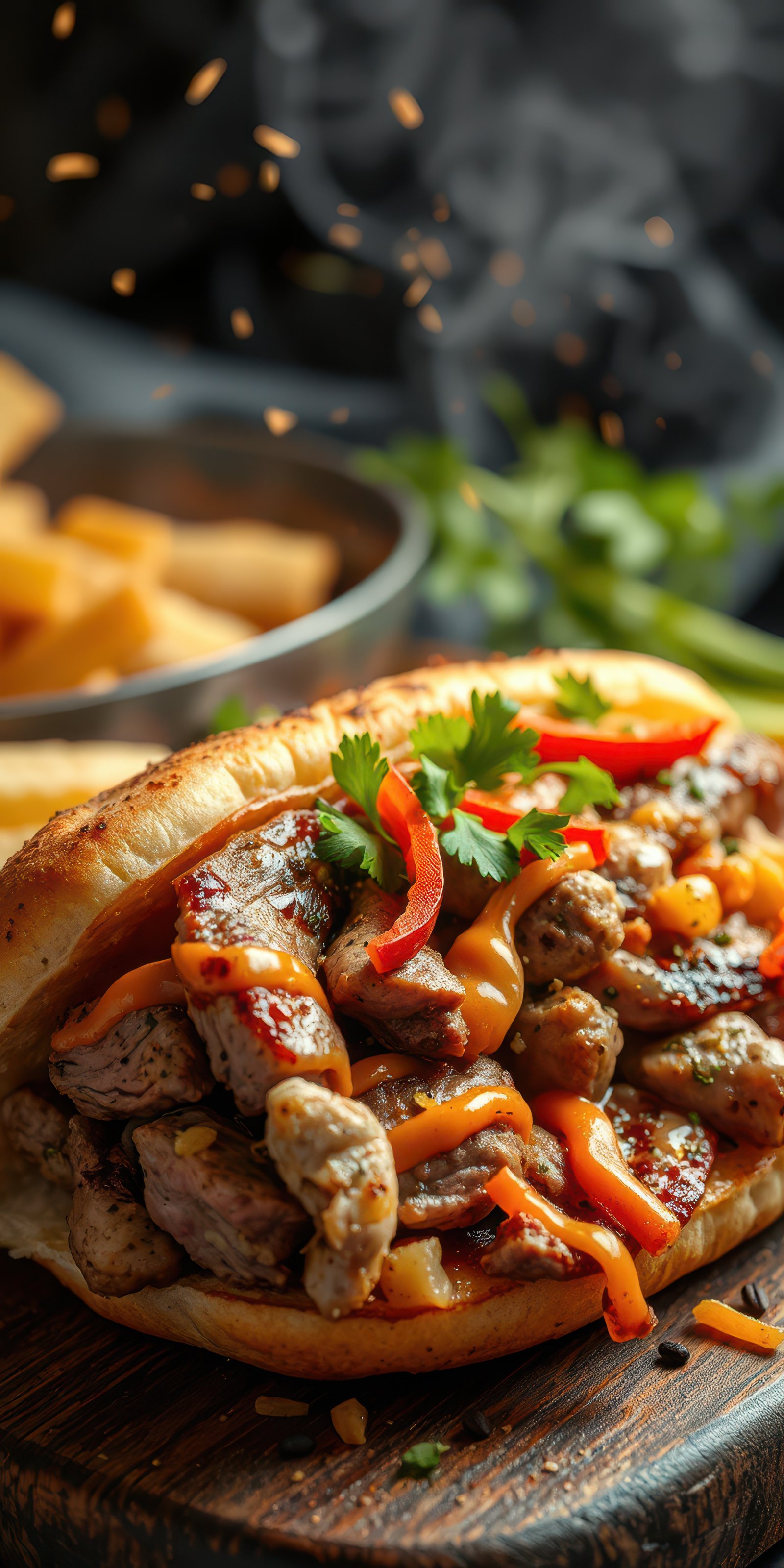 Savory grilled chicken sandwich served with crispy fries and fresh toppings for a delicious meal